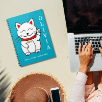 Adorable Lucky Cat Drawing Personalized Notebook