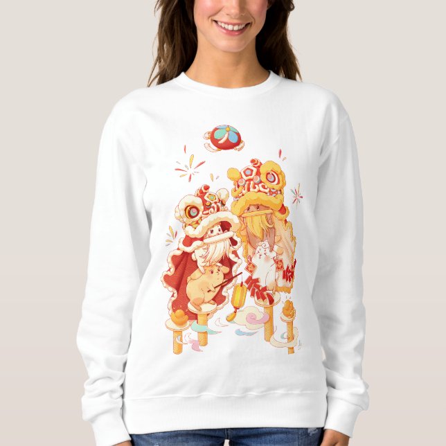 Adorable Lunar New Year Lion Dance Women's Sweatsh Sweatshirt (Front)