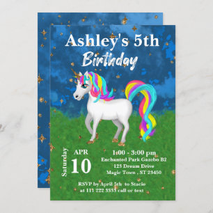 Adorable Magical Unicorn 5th Birthday Party Invitation