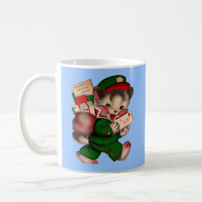 adorable mail kitten delivering Christmas packages Coffee Mug (Left)