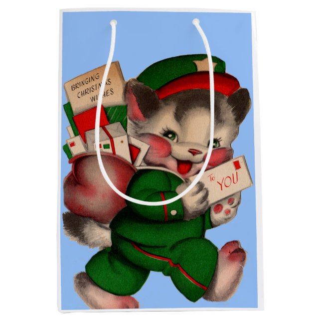 adorable mail kitten delivering Christmas packages Medium Gift Bag (Front)