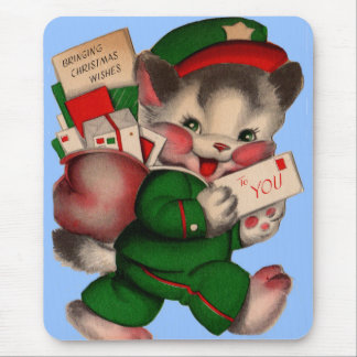 adorable mail kitten delivering Christmas packages Mouse Pad