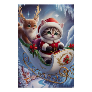 Adorable Maine Coon Santa Claus Kitten in Enchante Poster