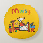 Adorable Maisy in Red Overalls Round Pillow