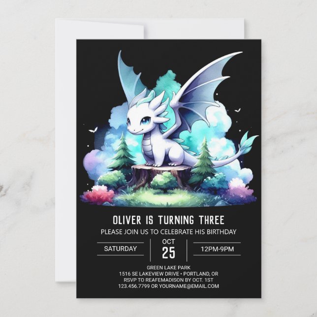 Adorable Majestic Dragon Birthday Invitation (Front)