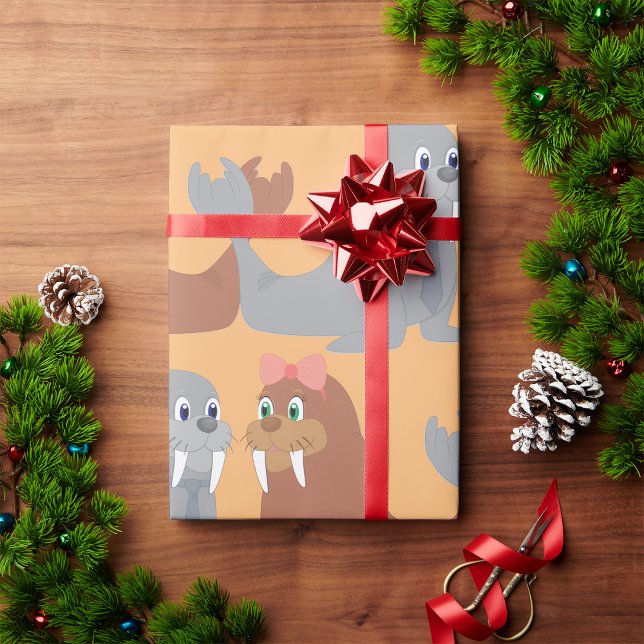 Adorable Male and Female Walruses Wrapping Paper (Creator Uploaded)