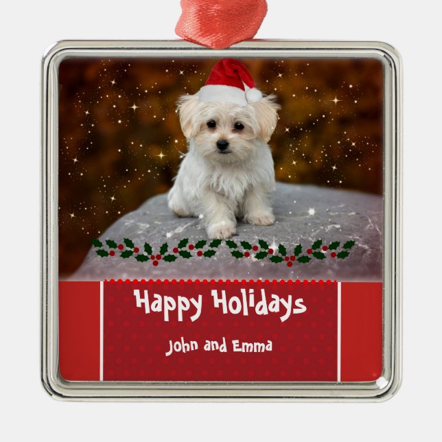 Adorable Maltese Puppy Christmas Template Metal Ornament (Front)