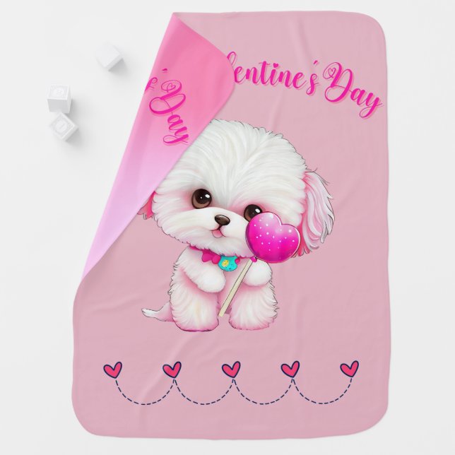 Adorable Maltese Puppy Happy Valentine's Day   Baby Blanket (In Situ)