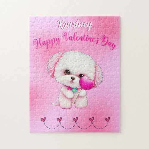 Adorable Maltese Puppy Happy Valentines Day     Jigsaw Puzzle