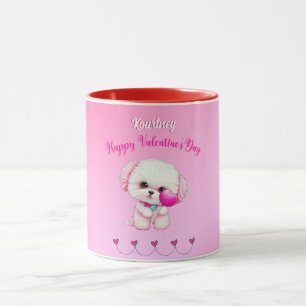 Adorable Maltese Puppy Happy Valentine's Day Mug