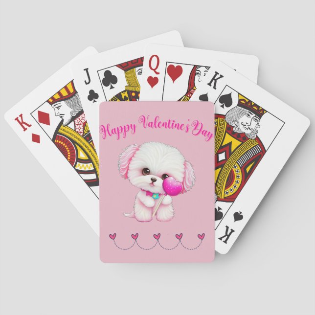 Adorable Maltese Puppy Happy Valentine's Day     Poker Cards (Back)