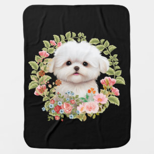 Adorable Maltese Puppy in Bloom, Maltese Dog lover Baby Blanket