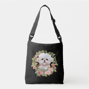 Adorable Maltese Puppy in Bloom, Maltese Dog lover Crossbody Bag