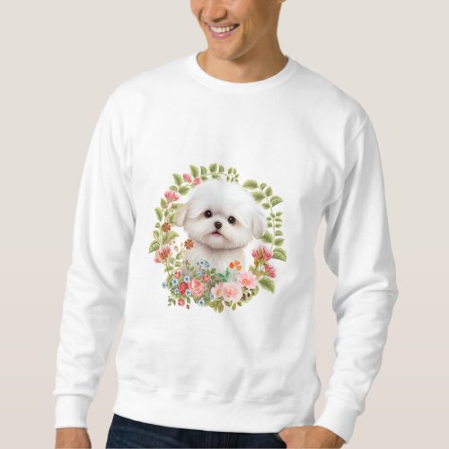 Adorable Maltese Puppy in Bloom Maltese Dog lover Sweatshirt