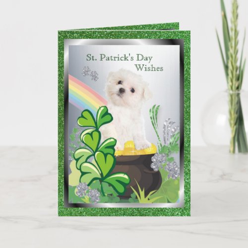 Adorable Maltese Puppy _ St Patrickâs Day Message Card