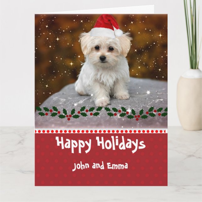 Adorable Maltese Puppy Template Holiday Card (Front)