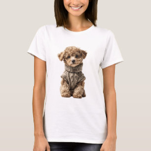 Adorable Maltipoo Puppy in a Beige Cable Knit T-Shirt