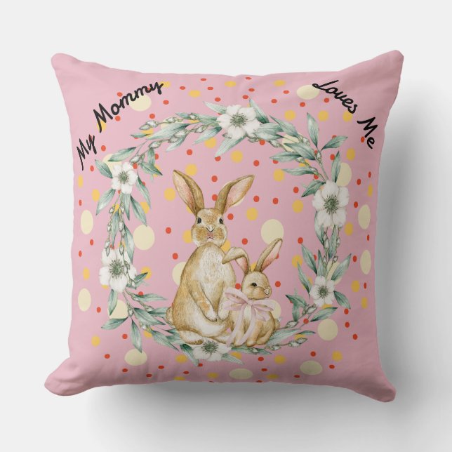 Adorable Mama and Baby Bunnies Throw Pillow (Front)