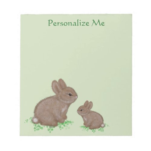 Adorable Mama and Baby Bunny in Clover Notepad