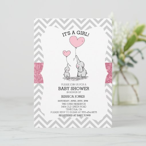 Adorable Mama & Baby Pink Elephants Baby Shower Invitation Zazzle