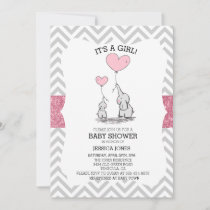 Adorable Mama & Baby Pink Elephants Baby Shower Invitation