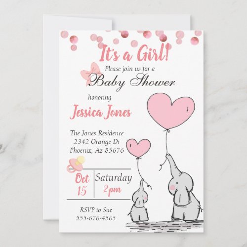 Adorable Mama  Baby Pink Elephants Baby Shower Invitation