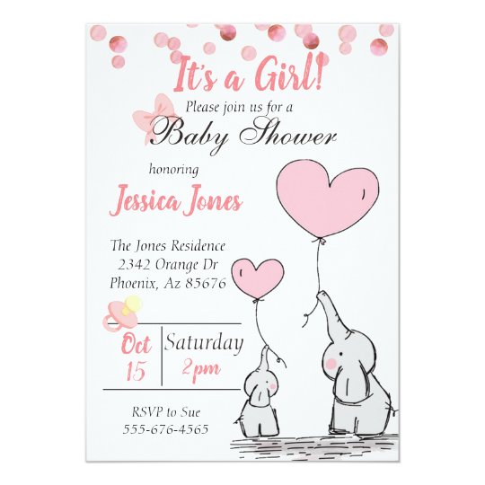 Adorable Mama & Baby Pink Elephants Baby Shower Invitation