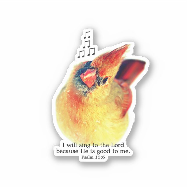 Adorable Mama Cardinal Singing Praises Bible Verse Sticker (Front)