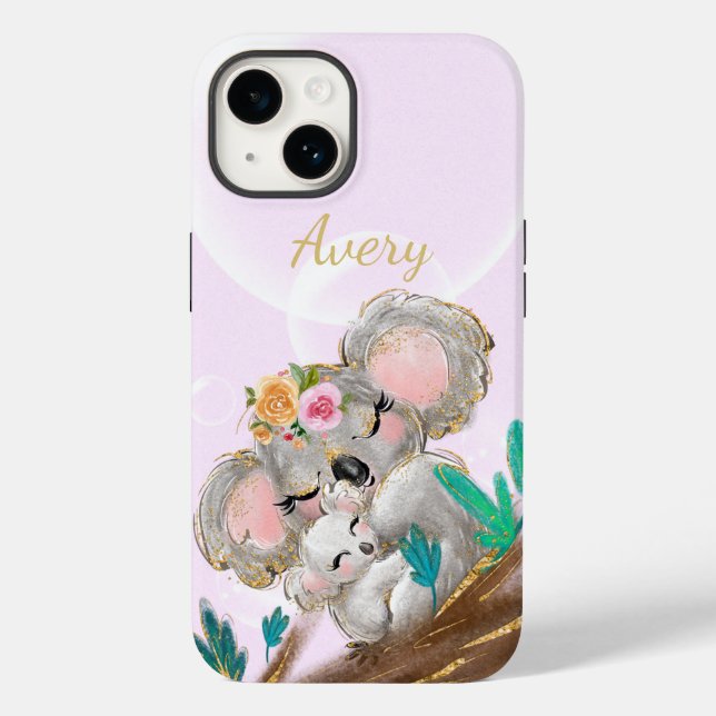 Adorable Mama Koala Bear, Baby Personalized Gold C Case-Mate iPhone Case (Back)