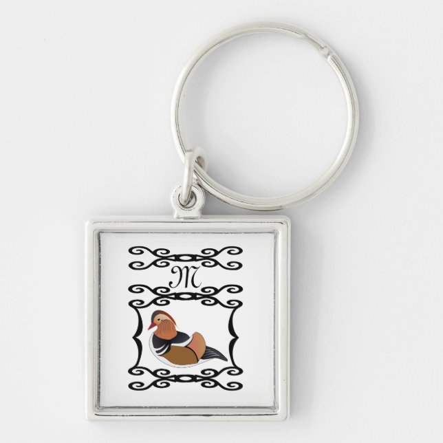 Adorable Mandarin Duck Cartoon Monogram Keychain (Front)