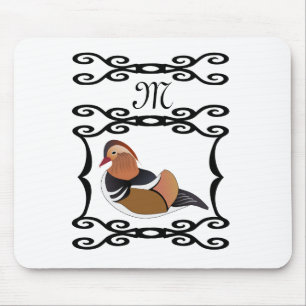 Adorable Mandarin Duck Cartoon Monogram Mouse Pad