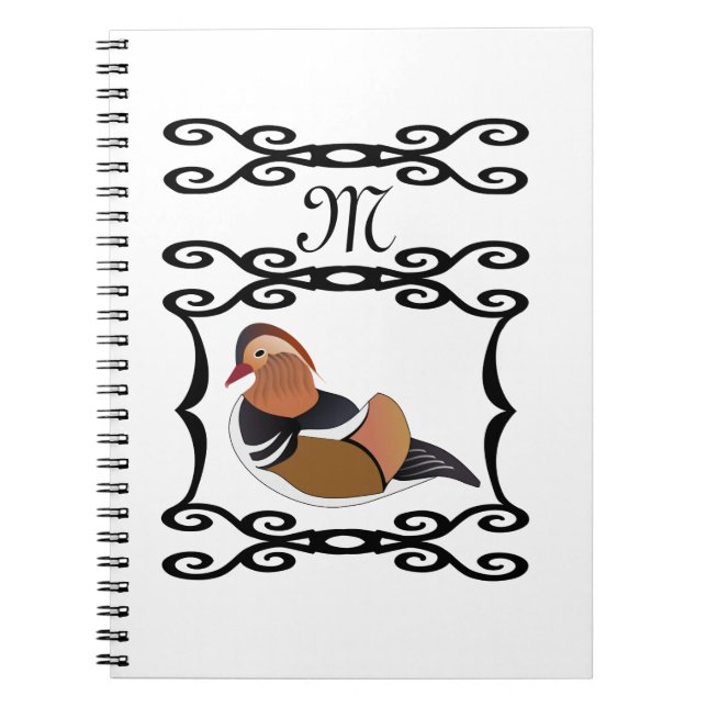 Adorable Mandarin Duck Cartoon Monogram Notebook (Front)