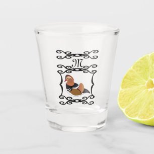 Adorable Mandarin Duck Cartoon Monogram Shot Glass
