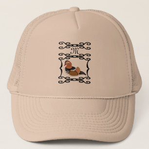 Adorable Mandarin Duck Cartoon Monogram Trucker Hat