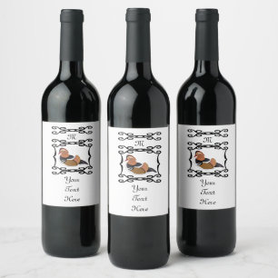Adorable Mandarin Duck Cartoon Monogram Wine Label