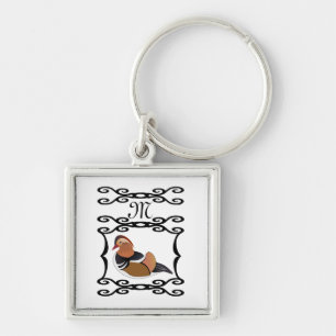 Adorable Mandarin Duck Illustration Monogram Keychain