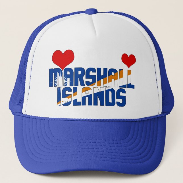 Adorable Marshall Islands Flag Hearts Patriotic Trucker Hat (Front)
