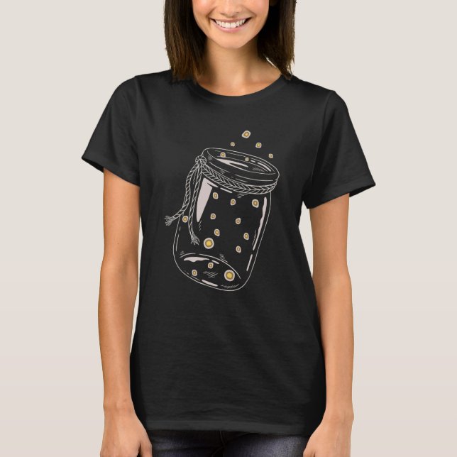 Adorable Mason Jar Fireflies Lightning Bugs Beetle T-Shirt (Front)