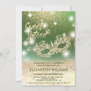Adorable Masquerade charming glittery ombre green Invitation