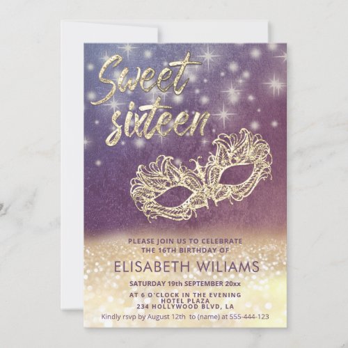 Adorable Masquerade charming glittery ombre purple Invitation