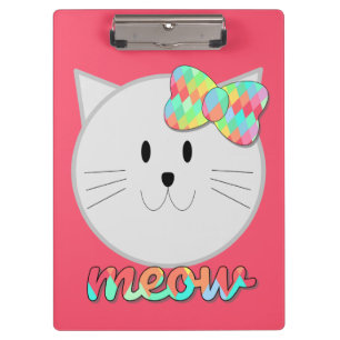Adorable Meow Kitty with Rainbow Bow for Girls Clipboard