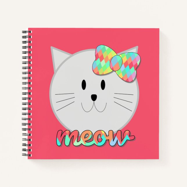 Adorable Meow Kitty with Rainbow Bow for Girls Notebook (Front)