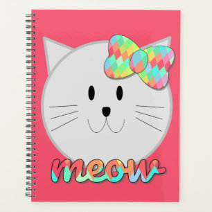 Adorable Meow Kitty with Rainbow Bow for Girls Planner
