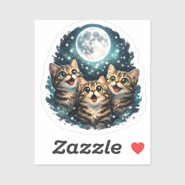 Adorable Meowing Kittens & Full Moon Sticker (Sheet)