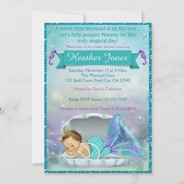 Adorable Mermaid Baby Shower Invitations #130 (Front)