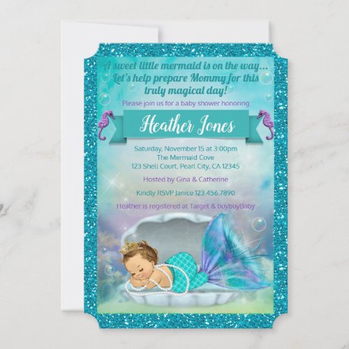 Adorable Mermaid Baby Shower Invitations 130 Light
