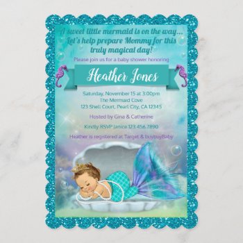 Adorable Mermaid Baby Shower Invitations 130 Light by PartyStoreGalore at Zazzle