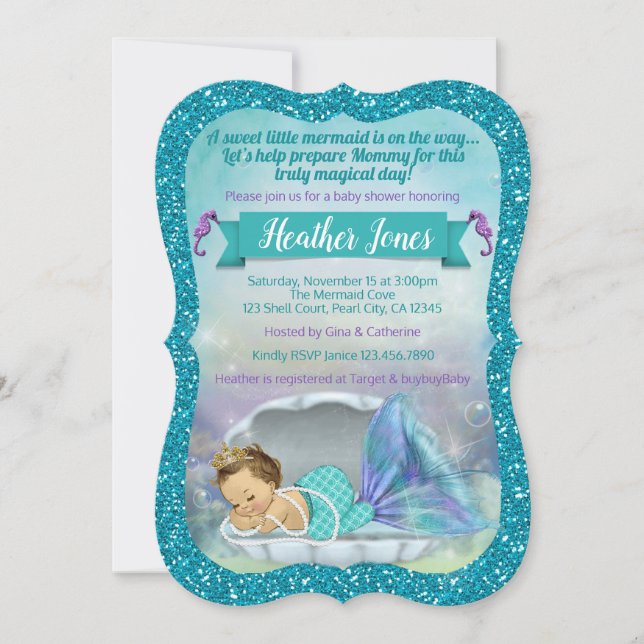 Adorable Mermaid Baby Shower Invitations 130 Light (Front)