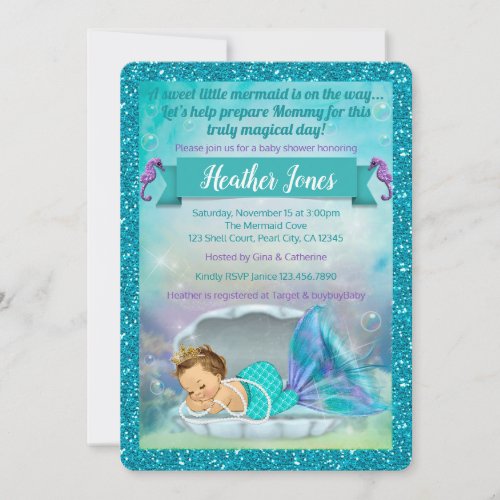 Adorable Mermaid Baby Shower Invitations 130 Light