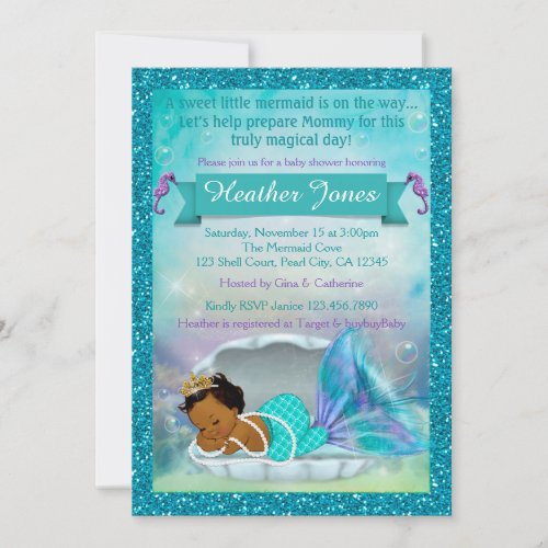 Adorable Mermaid Baby Shower Invitations 135 DARK